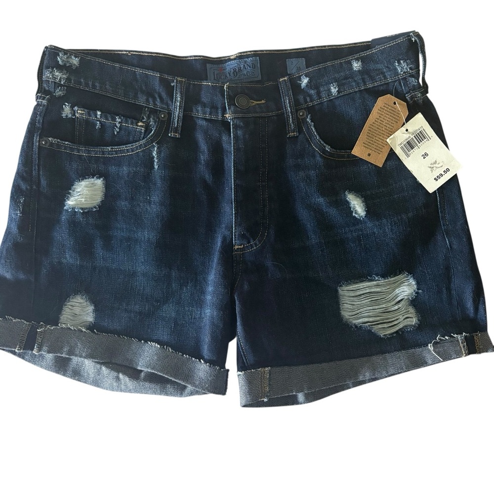 🆕 Lucky Brand the Boyfriend Shorts Sz 2/26 Distressed Denim Shorts
